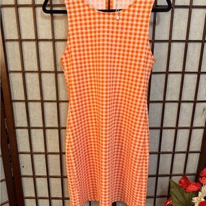 Mango Orange & White Gingham Midi Dress